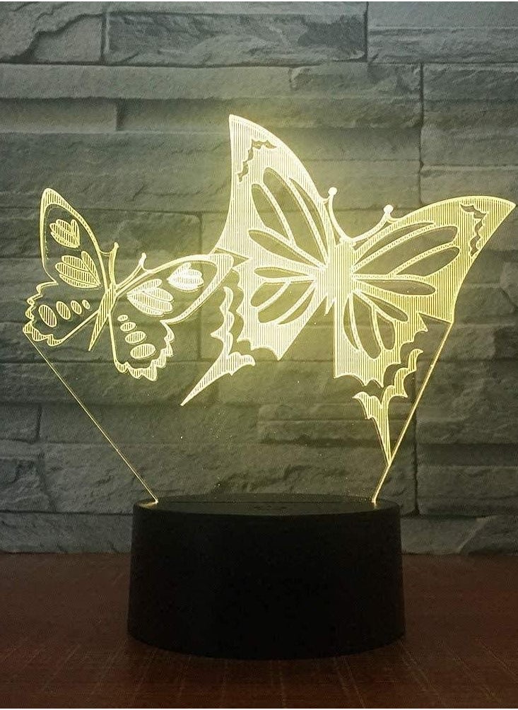 althiqahkey - Butterfly Wings LED Multicolor Night Light 3D LED Acrylic Panel Stereo Illusion Table Desk Lamp Multicolor Bulbing Light With Touch 7/16 Colors - Image 1