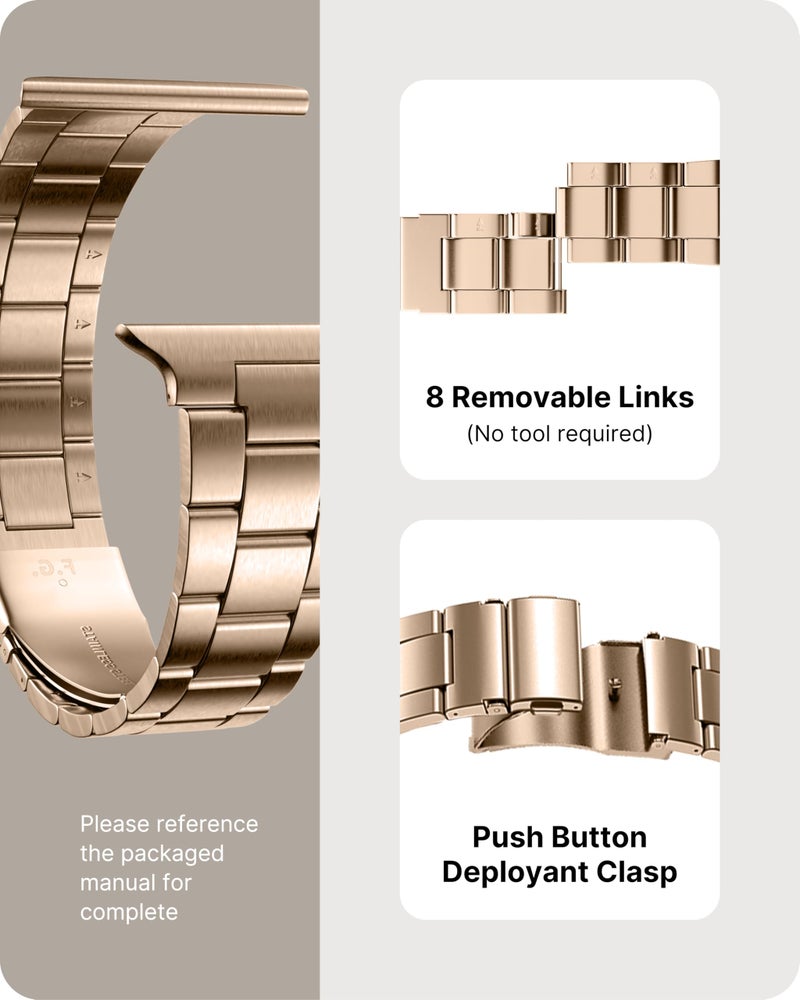 Fullmosa أشرطة ساعة آبل متوافقة مع Fullmosa بدون أدوات 41 مم 40 مم 38 مم، حزام سلسلة فولاذي مقاوم للصدأ نحيف مع علبة لسلسلة iWatch 9/8/7/6/5/4/3/2/1/SE2/SE، ذهب وردي - Image 4