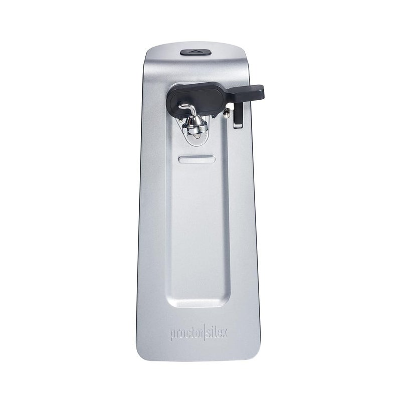 Proctor Silex SureCut Electric Automatic Can Opener for Kitchen with Stainless Steel Blade Twistoff EasyClean Lever Cord Storage Extra Tall Silver 75225