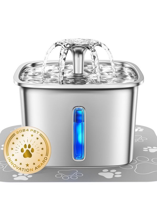 Veken Innovation Award Winner Stainless Steel Cat Water Fountain, 95Oz/2.8L Automatic Pet Fountain Dog Water Dispenser With Replacement Filters & Silicone Mat For Cats, Dogs, Multiple Pets (Silver) - Image 1