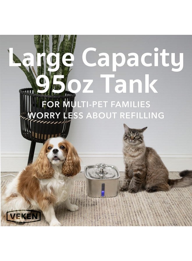 Veken Innovation Award Winner Stainless Steel Cat Water Fountain, 95Oz/2.8L Automatic Pet Fountain Dog Water Dispenser With Replacement Filters & Silicone Mat For Cats, Dogs, Multiple Pets (Silver) - Image 3