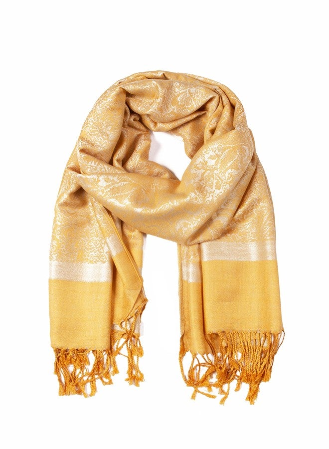 Sakkas Two Tone Vintage Jacquard Paisley Pashmina Shawl Wrap Scarf Stole - Mustard - Image 5