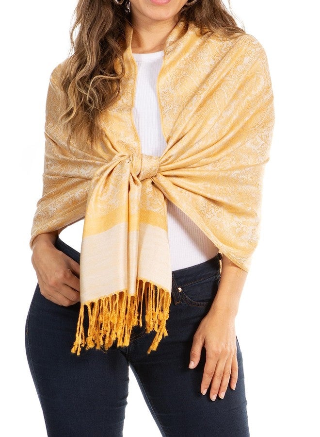 Sakkas Two Tone Vintage Jacquard Paisley Pashmina Shawl Wrap Scarf Stole - Mustard - Image 1