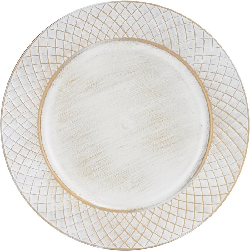 CAMOFOXIN 13 Charger Plates Set of 6 Antique Charger Plates Bulk Wedding Round Dinner Chargers for Party Birthday Antique White - Image 1