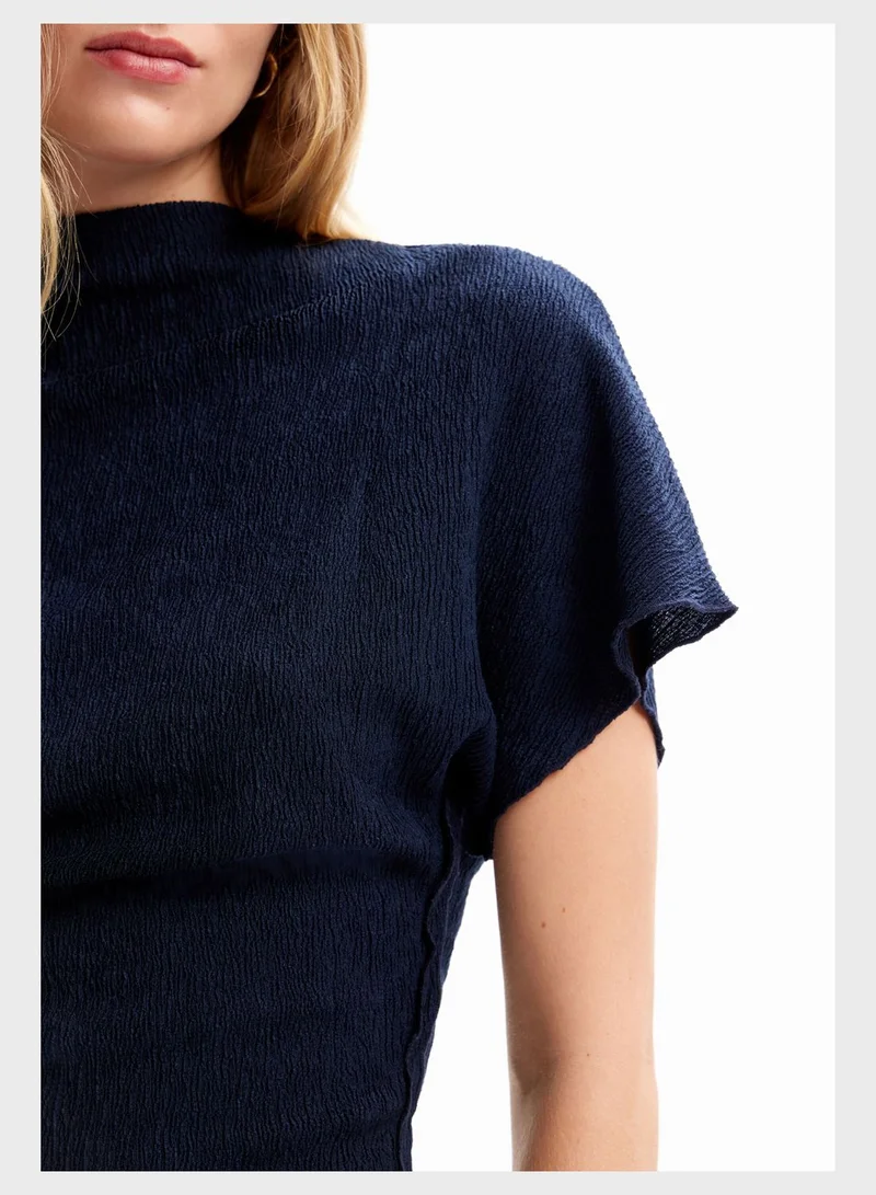 DESIGUAL High Neck Ribbed Top