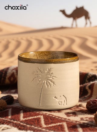 ١ قطعة - كوب قهوة سيراميك بتصميم صحراوي (جمل ونخلة)، سعة ٢٥٠ مل - قابل لإعادة الاستخدام، للغسيل اليدوي فقط، مثالي للاجتماعات العائلية والمناسبات الخاصة، هدية صحراوية، كوب قهوة صحراوي | ديكور ذو طابع صحراوي | كوب سيراميك متين - view 2