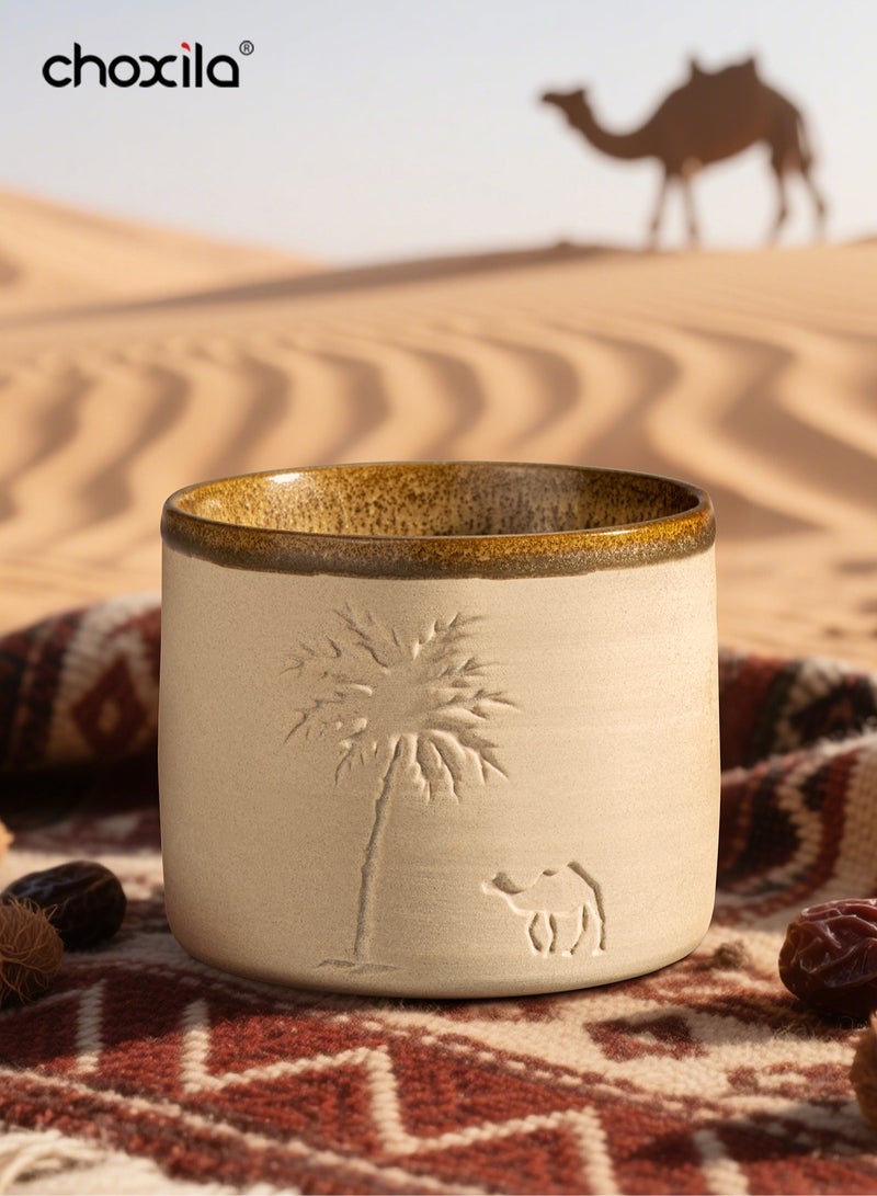 تشوكسيلا ١ قطعة - كوب قهوة سيراميك بتصميم صحراوي (جمل ونخلة)، سعة ٢٥٠ مل - قابل لإعادة الاستخدام، للغسيل اليدوي فقط، مثالي للاجتماعات العائلية والمناسبات الخاصة، هدية صحراوية، كوب قهوة صحراوي | ديكور ذو طابع صحراوي | كوب سيراميك متين - Image 2