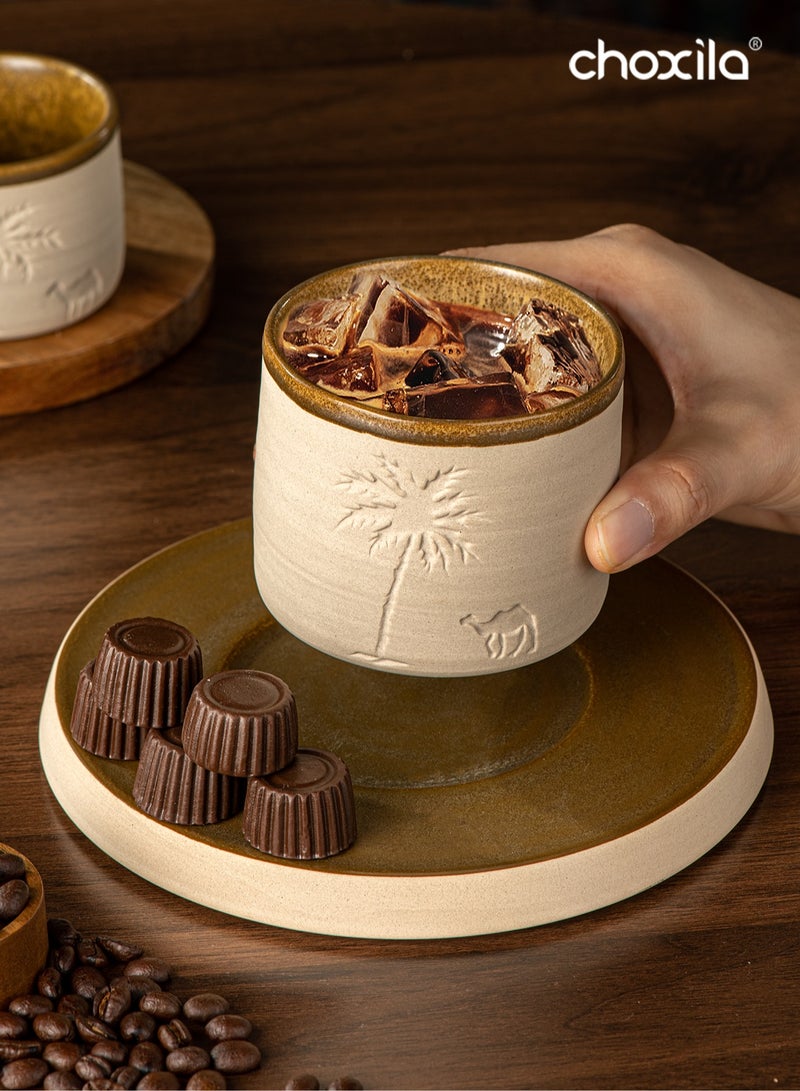 تشوكسيلا ١ قطعة - كوب قهوة سيراميك بتصميم صحراوي (جمل ونخلة)، سعة ٢٥٠ مل - قابل لإعادة الاستخدام، للغسيل اليدوي فقط، مثالي للاجتماعات العائلية والمناسبات الخاصة، هدية صحراوية، كوب قهوة صحراوي | ديكور ذو طابع صحراوي | كوب سيراميك متين - Image 4