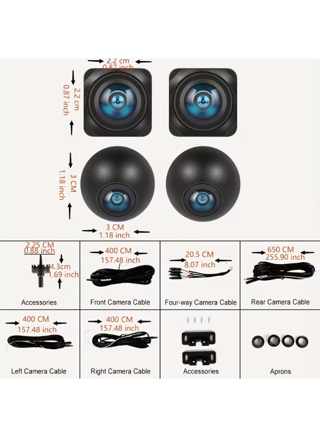 Vierex 360 Degree Panoramic Bird View Surround System Night Vision Camera Kit – AHD 720P/1080P 4-Way Backup Camera for Android Car Radios | Front, Rear, Left & Right View with Parking Assistance - Image 3