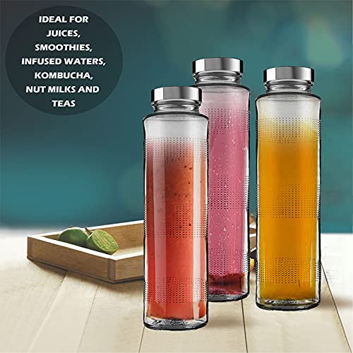 Brezzycloud Glass Food Grade Airtight Water Bottle with Leak-Proof Stainless Steel Lid - Water, Smoothie, Juicer and Beverage Glasses - 750ml (Set Of 4) - Image 2