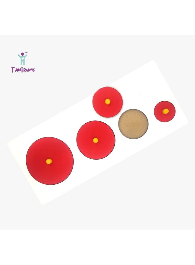 Tantrums Preschool Wooden Circle Seriation Board Puzzle for Kids Learning Helpful in Developing Hand Eye Concentration and Motor Skills with Self-Correcting Match ups (Red 4 Pieces) - Image 2