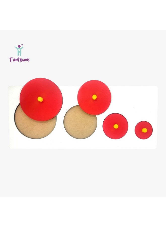 Tantrums Preschool Wooden Circle Seriation Board Puzzle for Kids Learning Helpful in Developing Hand Eye Concentration and Motor Skills with Self-Correcting Match ups (Red 4 Pieces) - Image 4