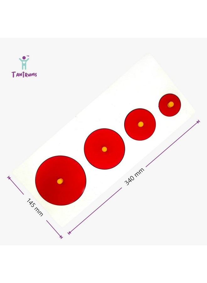 Tantrums Preschool Wooden Circle Seriation Board Puzzle for Kids Learning Helpful in Developing Hand Eye Concentration and Motor Skills with Self-Correcting Match ups (Red 4 Pieces) - Image 3