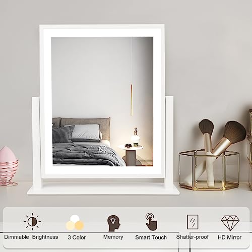 Beelux Vanity Mirror with Lights,15.3" Makeup Mirror with Light Smart Touch Control Dimmable 3 Modes Lighted LED Mirror 360°Rotation White for Christmas Birthday Thanksgiving Mother's Day - Image 2
