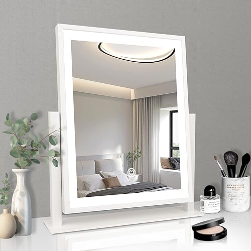 Beelux Vanity Mirror with Lights,15.3" Makeup Mirror with Light Smart Touch Control Dimmable 3 Modes Lighted LED Mirror 360°Rotation White for Christmas Birthday Thanksgiving Mother's Day - Image 1