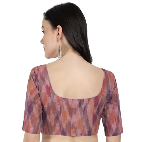 JISB Women's Multi Color Ikkat Cotton Elbow Length Sleeves Saree Blouse (Pink Multi, 44) - Image 3