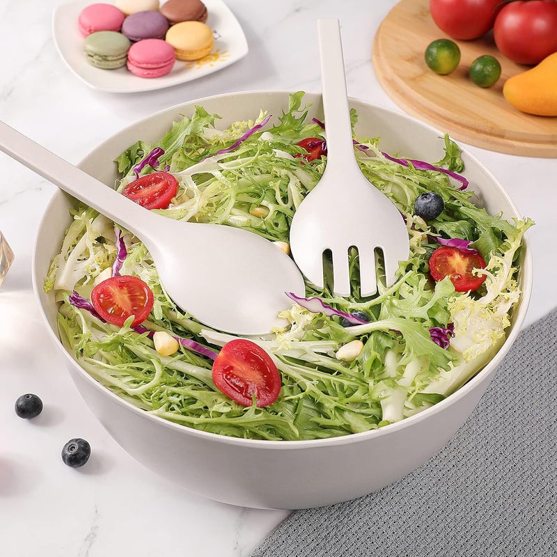 ECOWAY Bamboo Fiber Salad Bowl Set with Lid  Servers 4Qt Large Serving Bowl with Bamboo Lid 130OZ Mixing Bowl with Spoon Fork for Salad Fruits Vegetables and Pasta White 98inch  - Image 4
