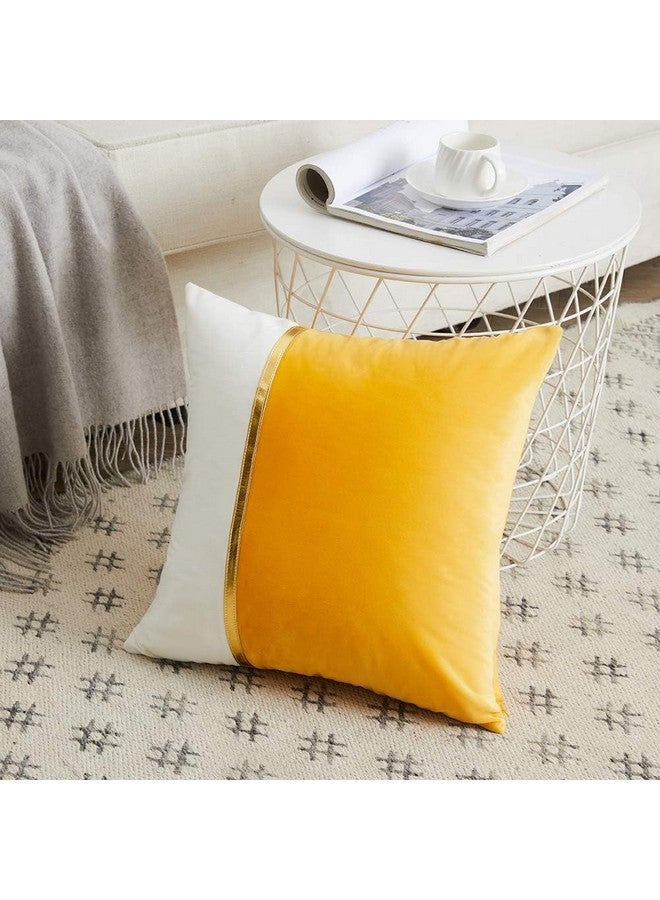 AEROHAVEN™ Set of 2 Premium Velvet with Gold Stripe Decorative Throw Pillow/Cushion Covers with Invisible Zipper - (12 x 12 Inch, Yellow) - Image 2