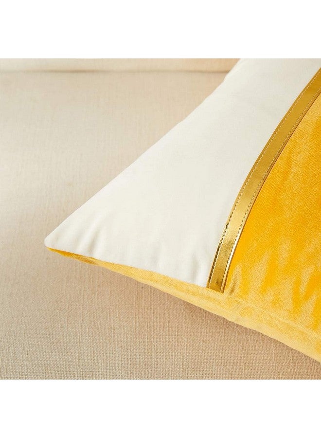 AEROHAVEN™ Set of 2 Premium Velvet with Gold Stripe Decorative Throw Pillow/Cushion Covers with Invisible Zipper - (12 x 12 Inch, Yellow) - Image 4