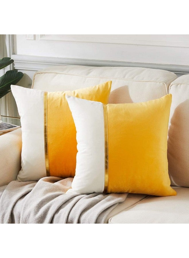 AEROHAVEN™ Set of 2 Premium Velvet with Gold Stripe Decorative Throw Pillow/Cushion Covers with Invisible Zipper - (12 x 12 Inch, Yellow) - Image 1