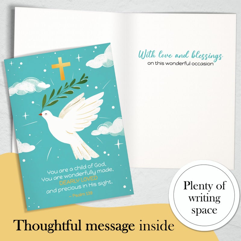 Hat Acrobat Baptism Card for Granddaughter, Niece, Goddaughter - Baptism Cards for Boy, Godson, Nephew, Grandchild - Girl and Boy Baptism Card with Envelopes Blank Inside (GoldCross) - Image 2