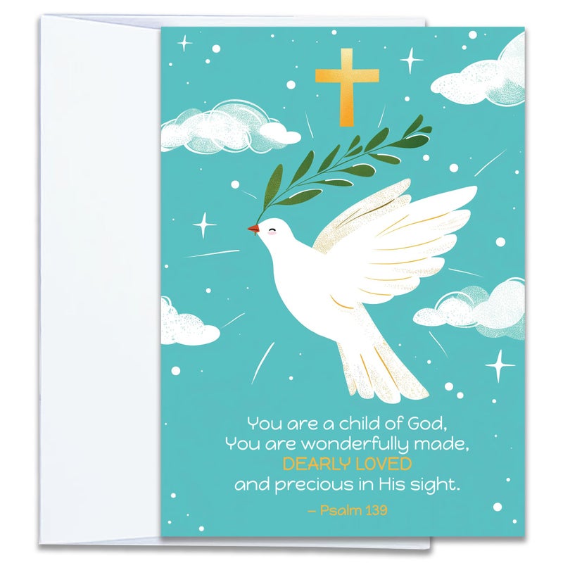 Hat Acrobat Baptism Card for Granddaughter, Niece, Goddaughter - Baptism Cards for Boy, Godson, Nephew, Grandchild - Girl and Boy Baptism Card with Envelopes Blank Inside (GoldCross) - Image 1