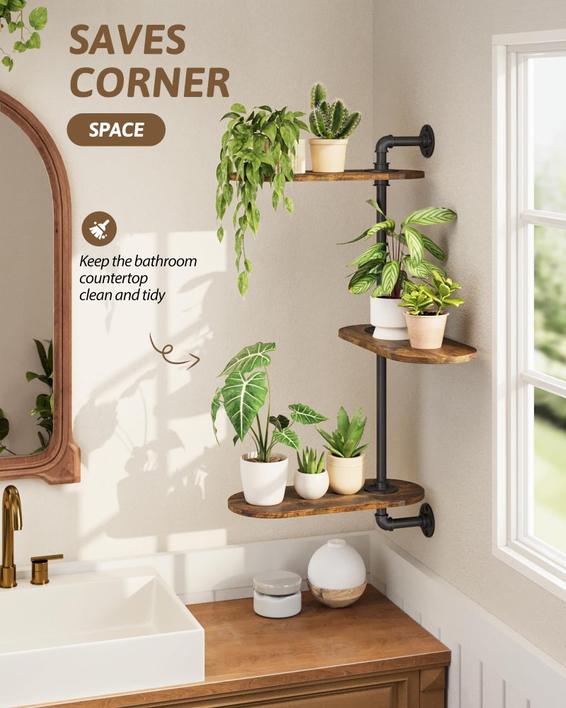 GENTINGBRO Window Plant Shelves 3-Tier Rotating Plant Stand Industrial Window Plant Shelf Wood Wall Mount Decorative Enhanced Indoor Plants Light Exposure Gift Idea for Plant Lovers - Image 4