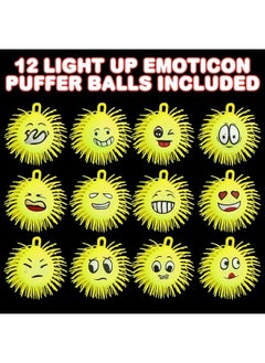ArtCreativity Light Up Emoticon Spiky Puffer Balls Pack Of 12 Soft Squeeze Stress Relief Fidget Toys For Kids And Adults Calming Squeezy Sensory Balls For Autistic Children Birthday Party Favors  - Image 3