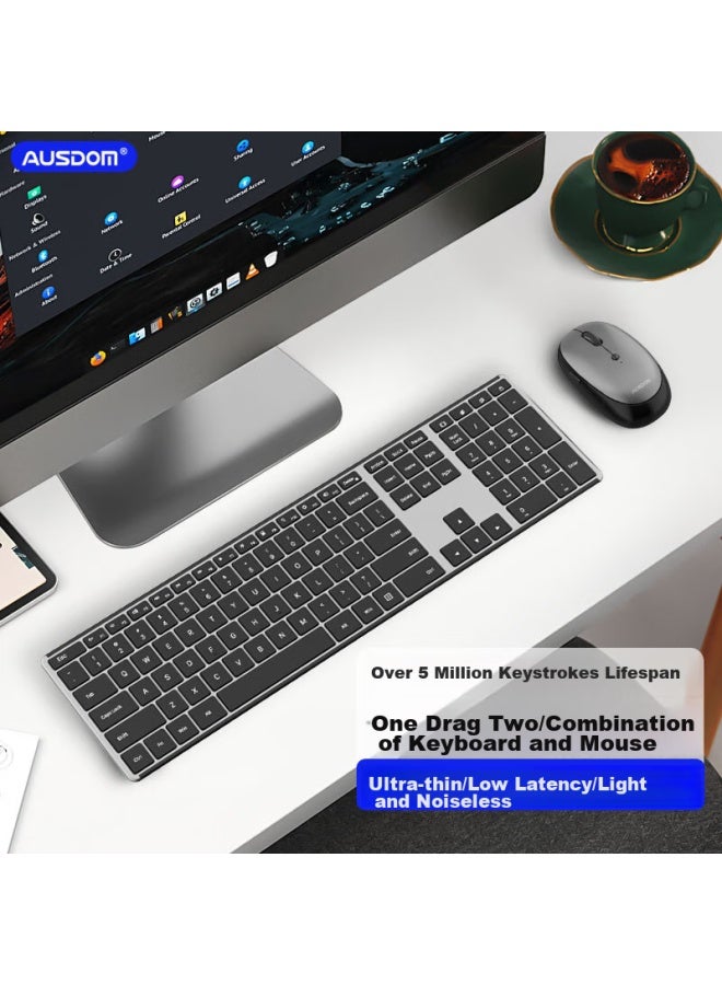 AUSDOM Asdun Kam200 Wireless Office Keyboard And Mouse Set, Business Office Ultra-thin Desktop Laptop 2.4g One-to Keyboard And Mouse Combo, Black - Image 1