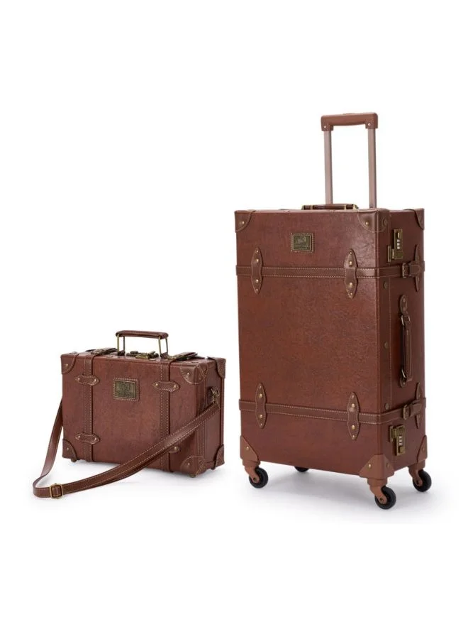 LIMRA Travel Bags Classic Leather Carry on Luggage 2 pcs Size 20/13 inch BROWN Color