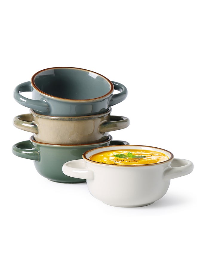 MONITO 4 Piece Set Creamic Bowls, 16oz, Stackable with Handles, for Soup, Salad, Pasta, Stew - Multicolor  - Image 2