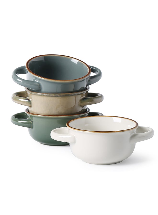 MONITO 4 Piece Set Creamic Bowls, 16oz, Stackable with Handles, for Soup, Salad, Pasta, Stew - Multicolor  - Image 1