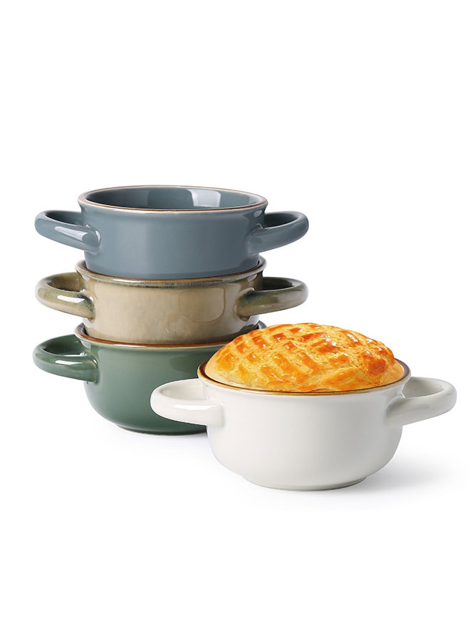 MONITO 4 Piece Set Creamic Bowls, 16oz, Stackable with Handles, for Soup, Salad, Pasta, Stew - Multicolor  - Image 3