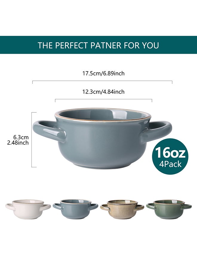 MONITO 4 Piece Set Creamic Bowls, 16oz, Stackable with Handles, for Soup, Salad, Pasta, Stew - Multicolor  - Image 4