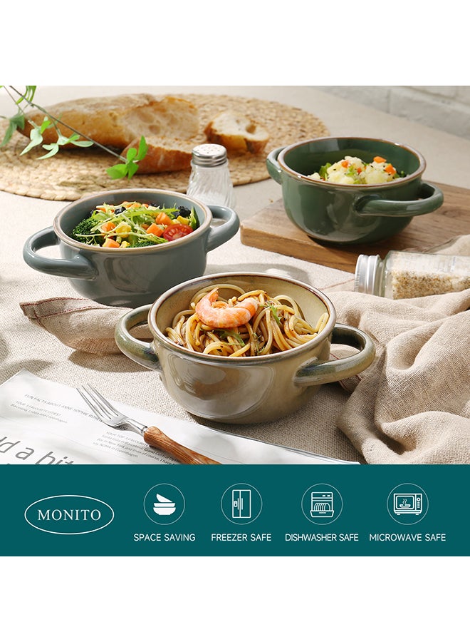 MONITO 4 Piece Set Creamic Bowls, 16oz, Stackable with Handles, for Soup, Salad, Pasta, Stew - Multicolor  - Image 5