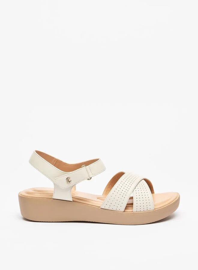 لو كونفورت Women's Cross Strap Sandals with Hook and Loop Closure