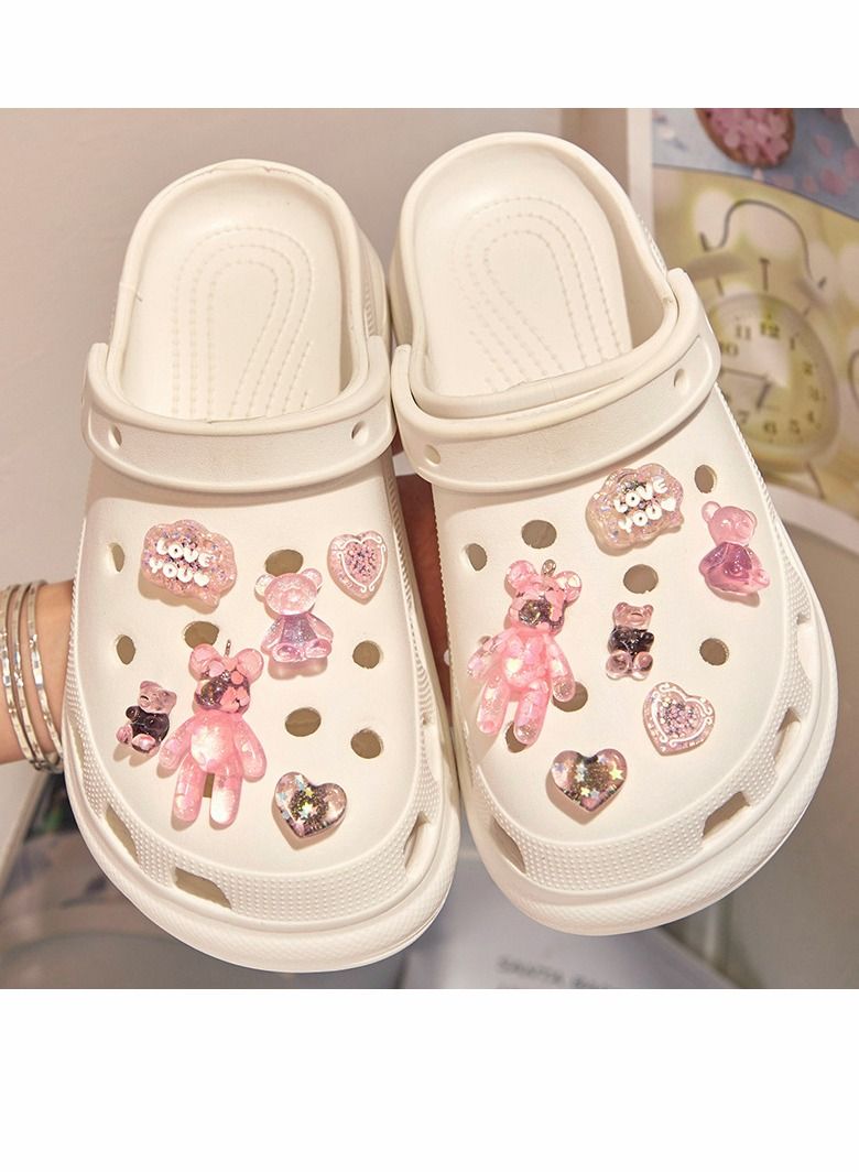 Excefore تعويذة حذاء كروكس وردية 12 قطعة - Image 1