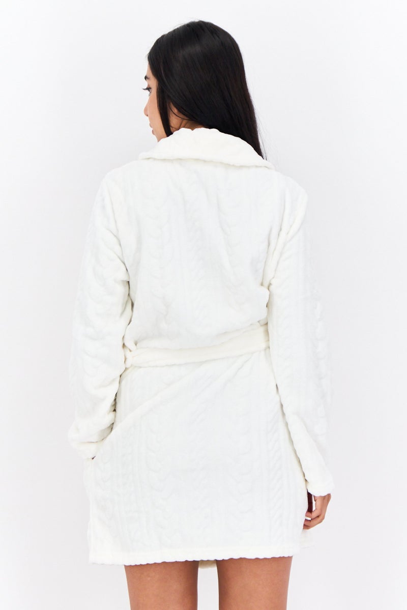 Tahari عباءة نسائية مزخرفة بحزام، بيضاء - Image 3