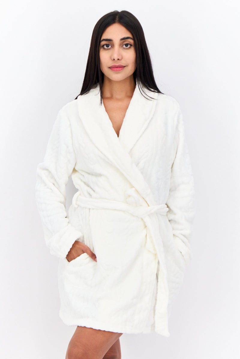 Tahari عباءة نسائية مزخرفة بحزام، بيضاء - Image 1