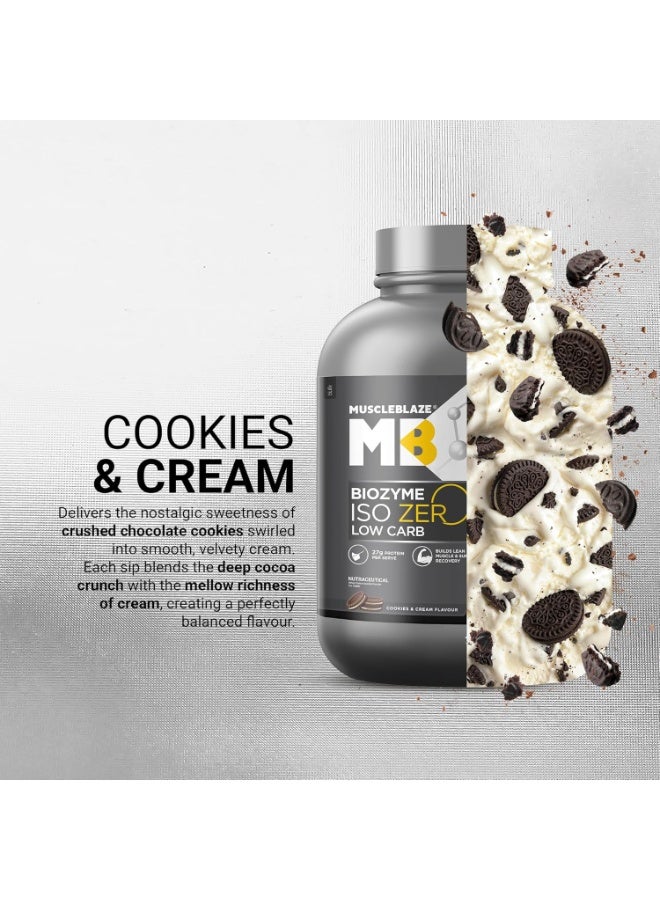 مسل بلايز MuscleBlaze Biozyme Iso-Zero، مسحوق بروتين مصل اللبن المعزول (Whey Isolate) منخفض الكربوهيدرات، بنكهة الكوكيز والكريمة (2 كجم / 4.4 رطل) | 27 جم من بروتين مصل اللبن المعزول في كل مكيال | تركيبة معززة للامتصاص (EAF) حاصلة على براءة اختراع من الولايات المتحدة الأمريكية - Image 3