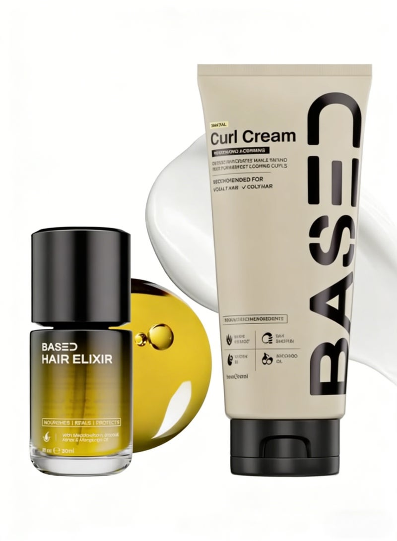 استنادا الي مجموعة العناية بالشعر الكيرلي من BASED، قطعتان: زيت للشعر ٥٠ مل + كريم تصفيف ٢٠٠ مل. مغذٍّ، واقٍ، ومكثّف، ومثالي للشعر الكيرلي الطبيعي. - Image 1