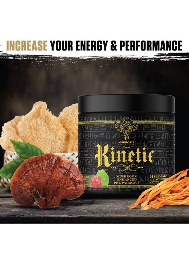 Ambrosia Kinetic Organic Preworkout, Mushroom Enhanced Natural Pre Workout Supplement, Nootropic Superfood Powder for Energy (Strawberry Guava) - Image 3