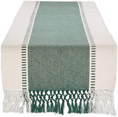 CRAZYWEAVES 100% Cotton Table Runner for 4 Seater Dining Table, Durable with Modern Patterns, Parties and Home Décor, Quick Absorption Handcrafted with Tissles (Green, 152 cm x 32 cm) - Image 1