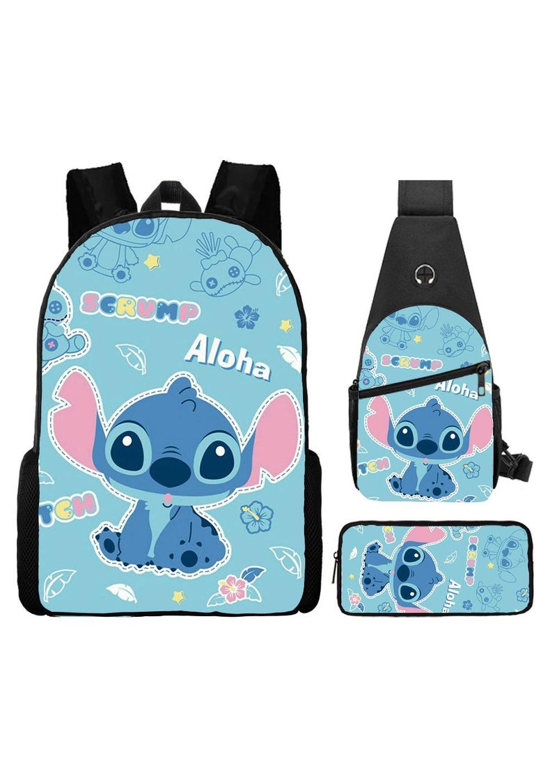 General 3-Piece Cartoon Stitch 3D Print Backpack Set  - Image 1