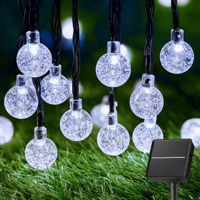 SOLAR STRING LIGHTS OUTDOOR 60 LED 356 FEET 8 LIGHTING MODES GLOBE WATERPROOF SOLAR POWERED PATIO LIGHTS FOR GARDEN YARD PORCH WEDDING PARTY DECOR PURE WHITE