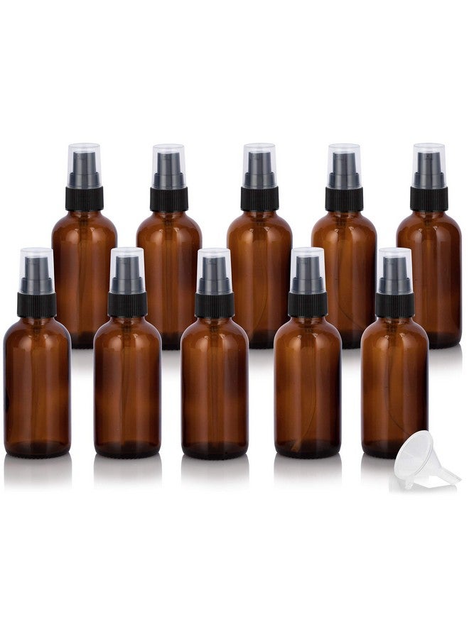 JUVITUS 2 oz Amber Glass Boston Round Black Treatment Pump Bottle (10 pack) + Funnel BPA Free Refillable Empty Storage Containers - Image 1