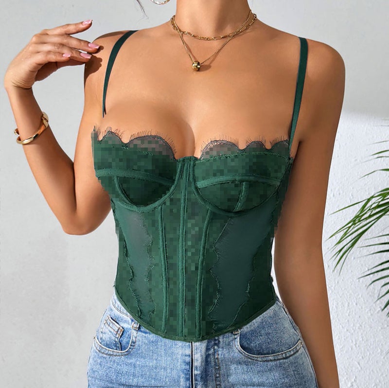 Selling Push-Up Slim-Fit Fishbone Bra With Eyelash Lace Trim And Sheer Pure Desire Camisole - Image 5