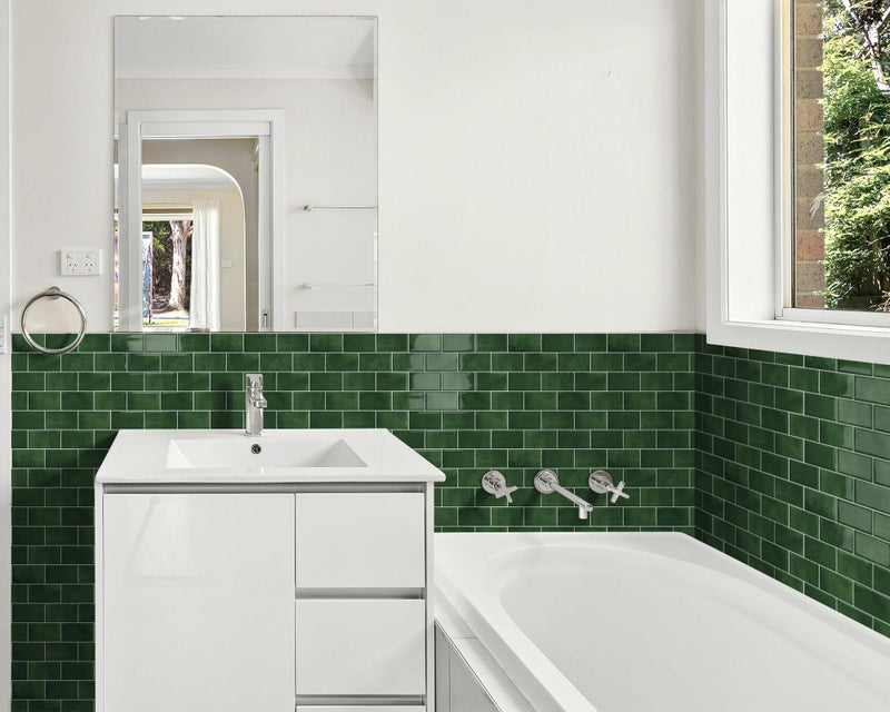 Tiwoos Thick Green Peel and Stick Backsplash Subway Tile 3D Brick Self Adhesvie Wall Tiles for Kitchen Bathroom (10-Sheet, 12"Ã—12") - Image 2