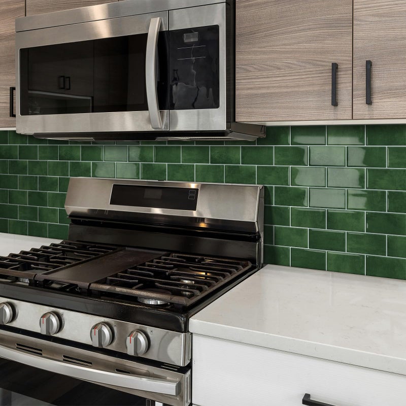 Tiwoos Thick Green Peel and Stick Backsplash Subway Tile 3D Brick Self Adhesvie Wall Tiles for Kitchen Bathroom (10-Sheet, 12"Ã—12") - Image 5