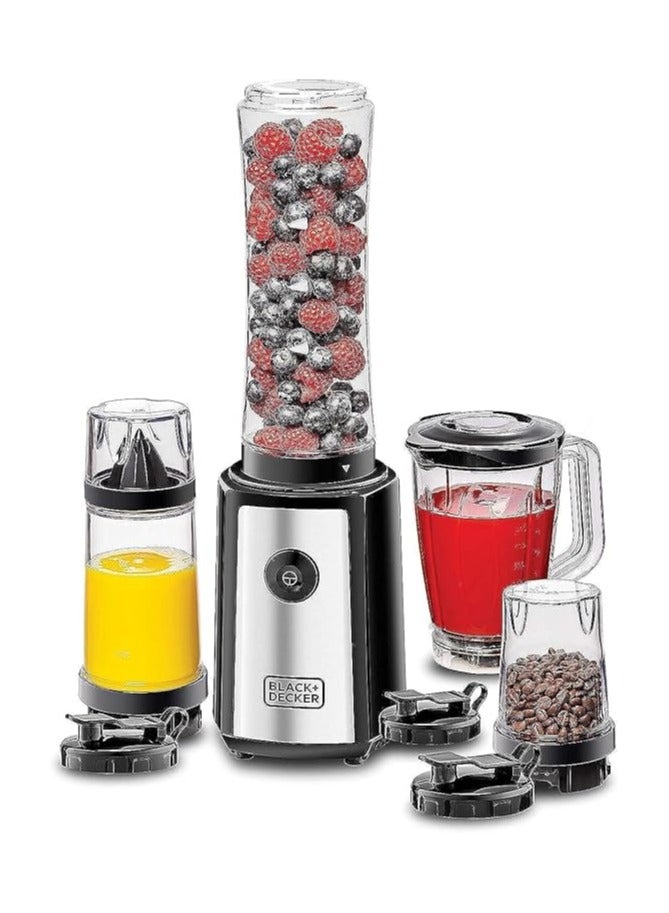 BLACK+DECKER 300W 16 Piece 4-in-1 Personal Compact Sports Blender/Smoothie Maker with Citrus Juicer & Grinder Mill 550 ml 300 W SBX300BCG Black/Silver - Image 1